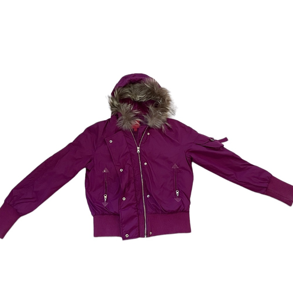 purple fur lined winter coat